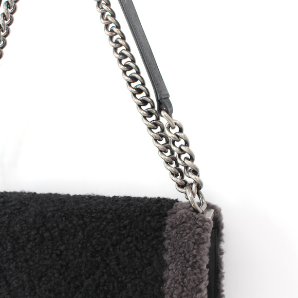 Chanel Large Boy Two Tone Black Grey Flap Top Wool Sherpa Shoulder Bag Silver CC - Picture 3 of 8